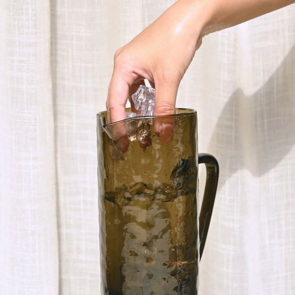 Amber Tint Textured Glass Jug – Artisan Made