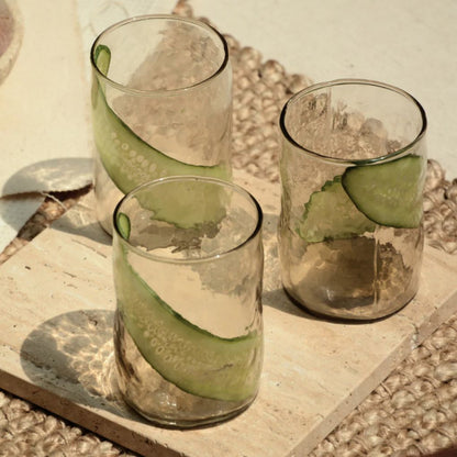 Set of 4 brown pot glasses with organic texture – artisan drinkware