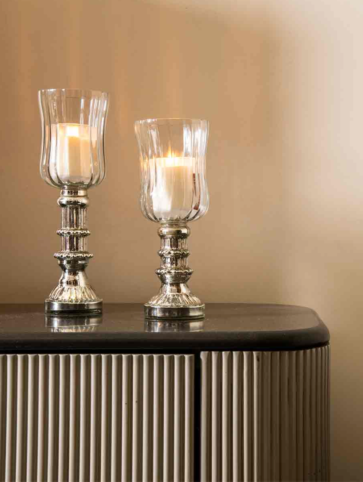 Noor Shamdan Set – Glass Candle Holders with Metallic Base