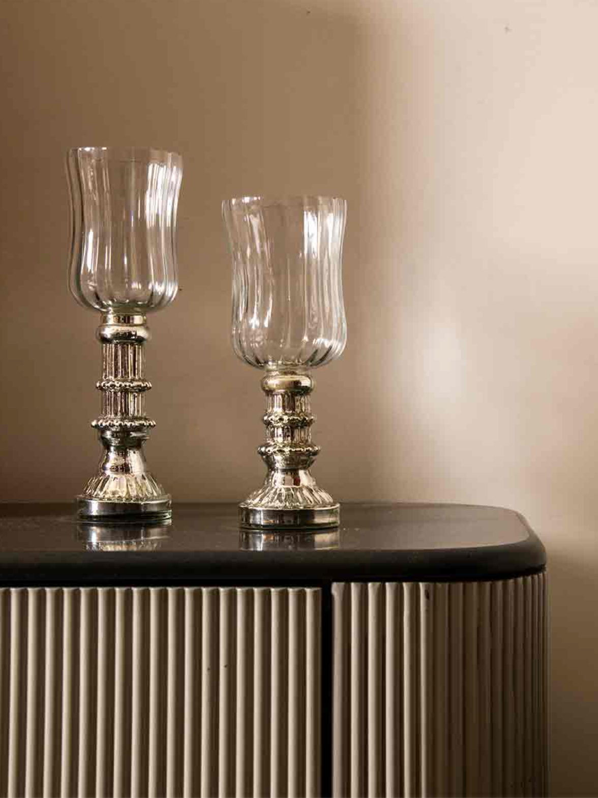 Noor Shamdan Set – Glass Candle Holders with Metallic Base