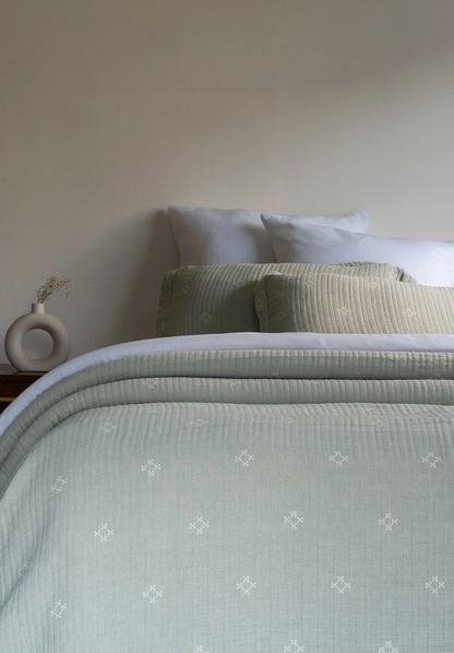 Speckle Reversible Bedspread Set - Sage Green