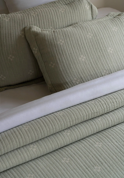 Speckle Reversible Bedspread Set - Sage Green