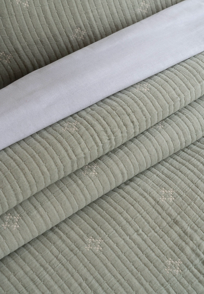 Speckle Reversible Bedspread Set - Sage Green