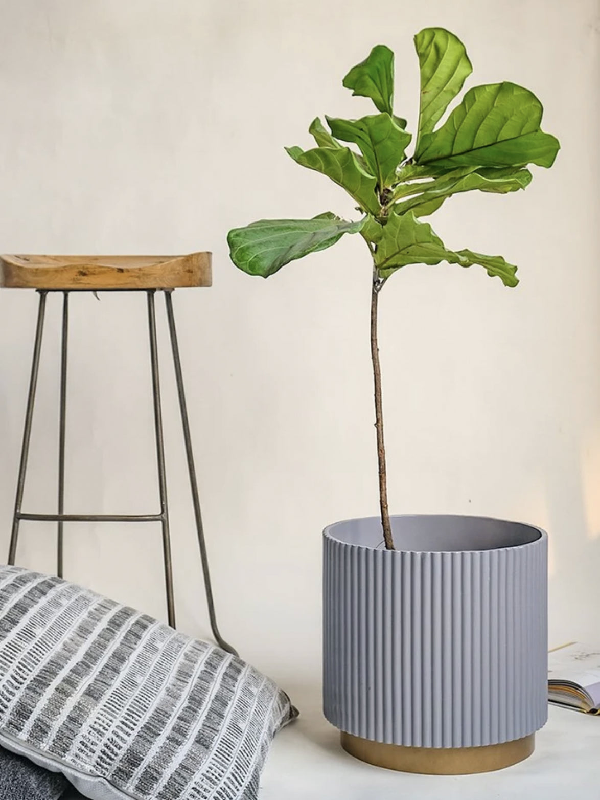 Large Fluted Planter With Base
