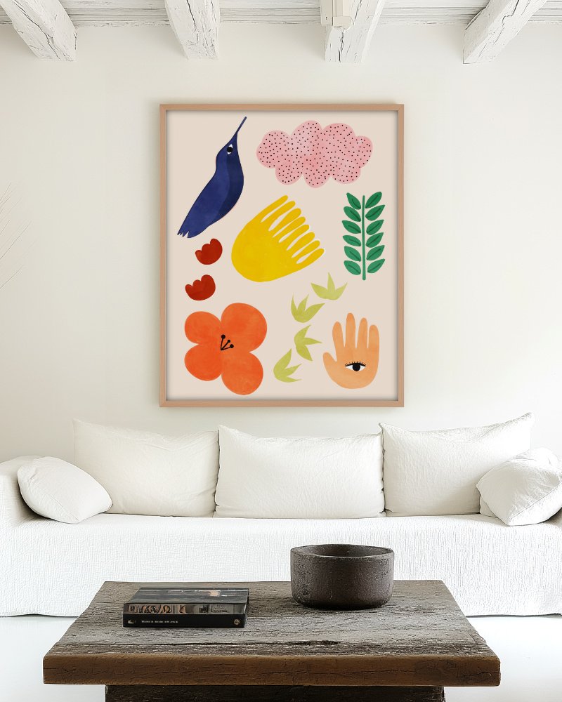 Summer Vibes folk art print styled in a room
