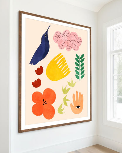 Summer Vibes folk art print styled in a room