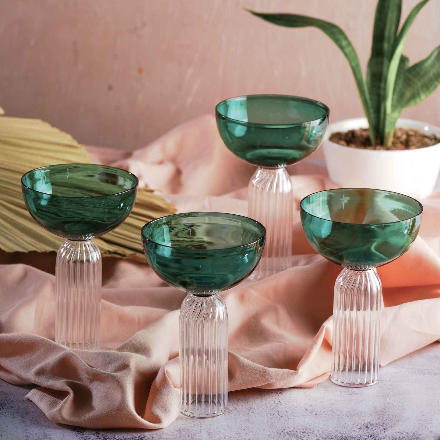 Rose Pink Cocktail Stem Glass Set | 6 In 1 Use | Colours Available