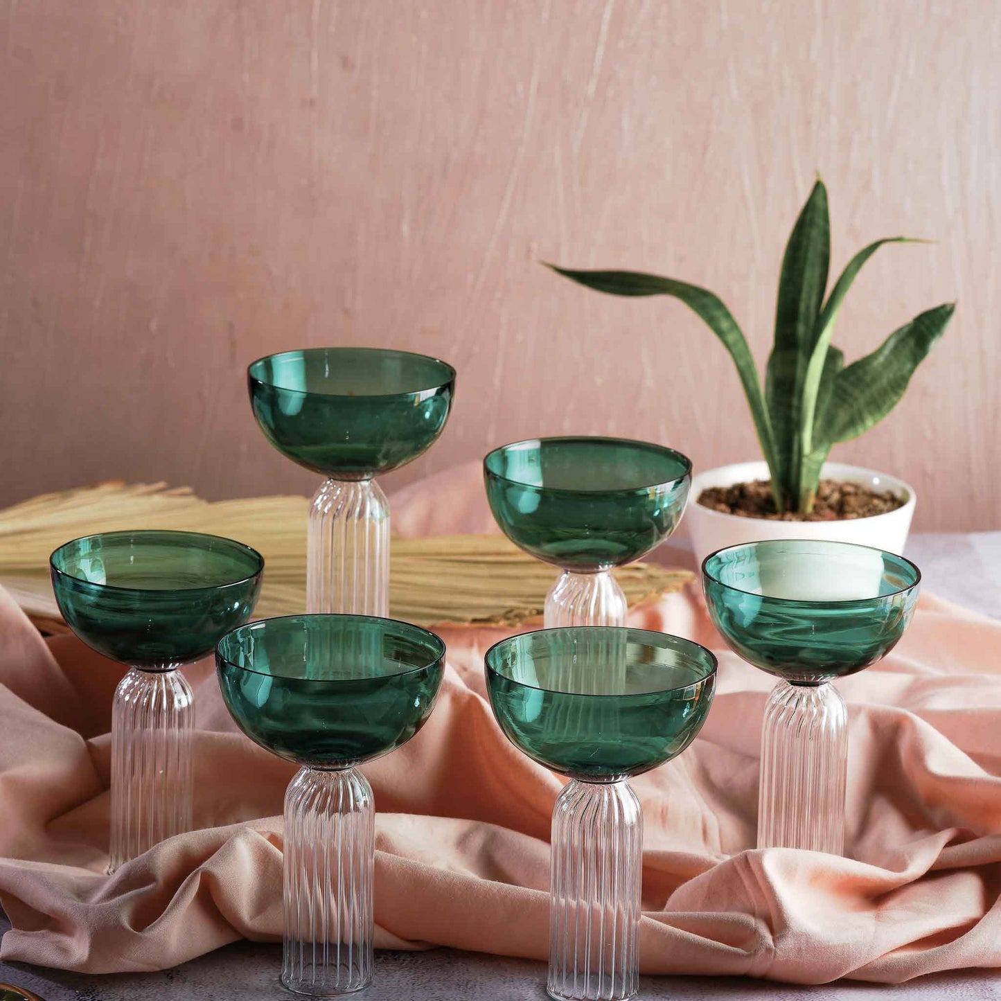 Rose Pink Cocktail Stem Glass Set | 6 In 1 Use | Colours Available
