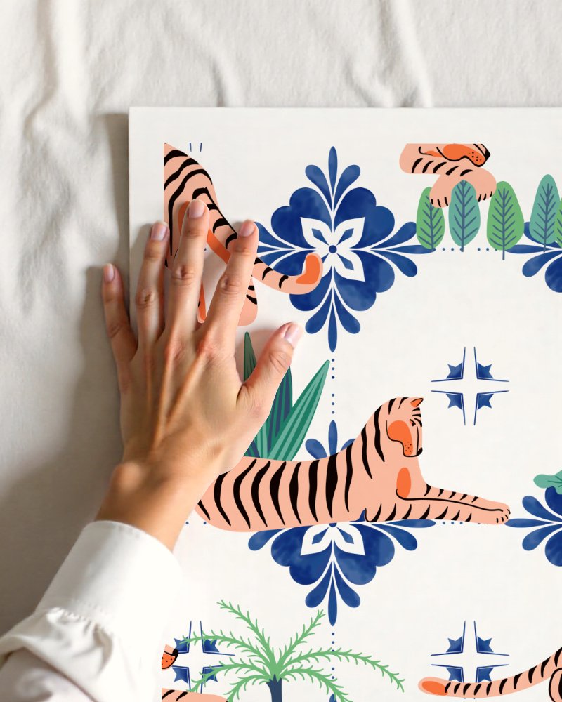 Tigers in Morocco art print close-up detail