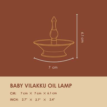 Baby Vilakku oil lamp dimensions, 7 cm wide and 6.1 cm tall