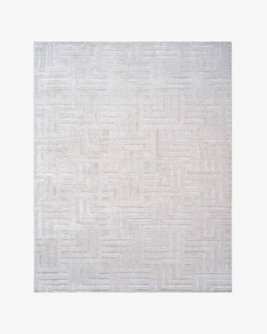 White Gold Wool & Silk Rug | Popyuli