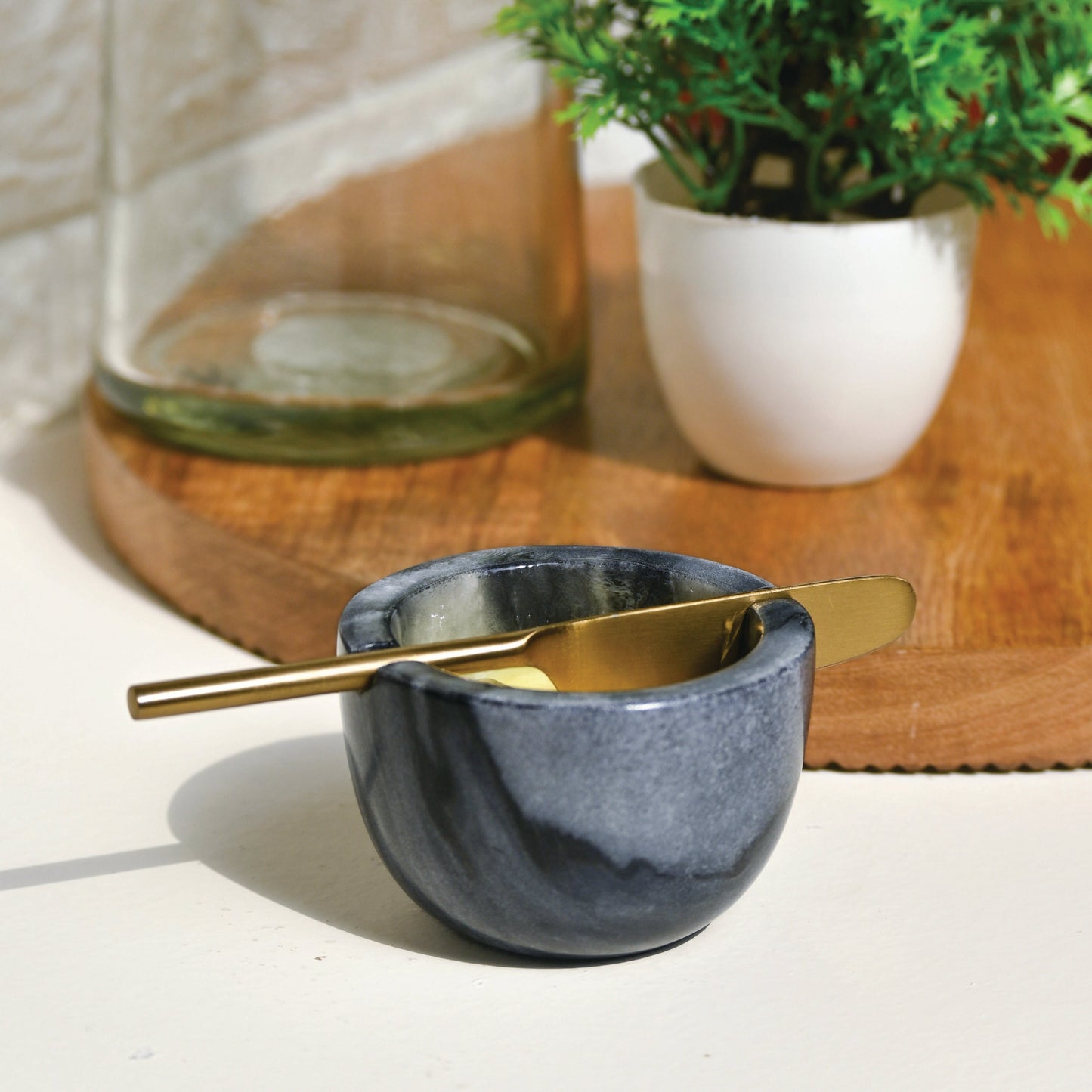 Marble Butter Dish With Gold Knife