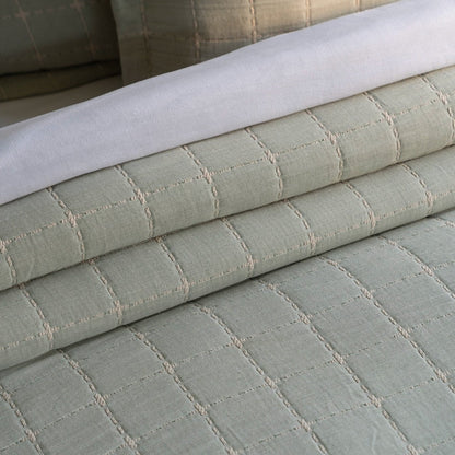 Checkaura Reversible Cotton Bedspread Set - Sage Green