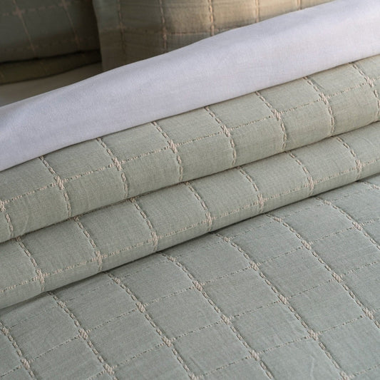 Checkaura Reversible Cotton Bedspread Set - Sage Green
