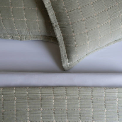 Checkaura Reversible Cotton Bedspread Set - Sage Green