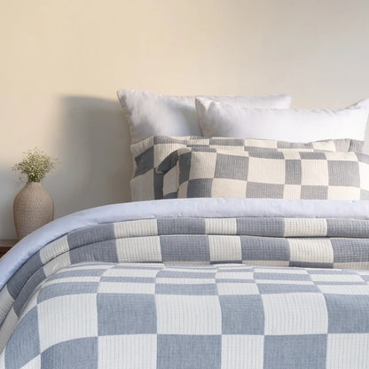Chequer – Dusty Blue Bedspread Set