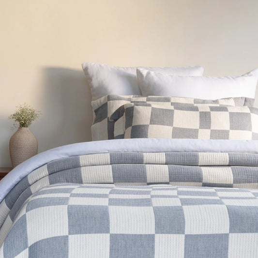 Chequer – Dusty Blue Bedspread Set