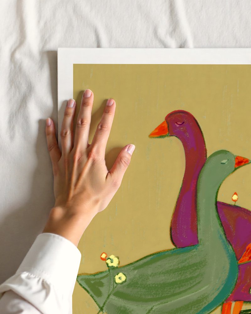They Had Their Own Plans whimsical painterly geese art print close-up detail