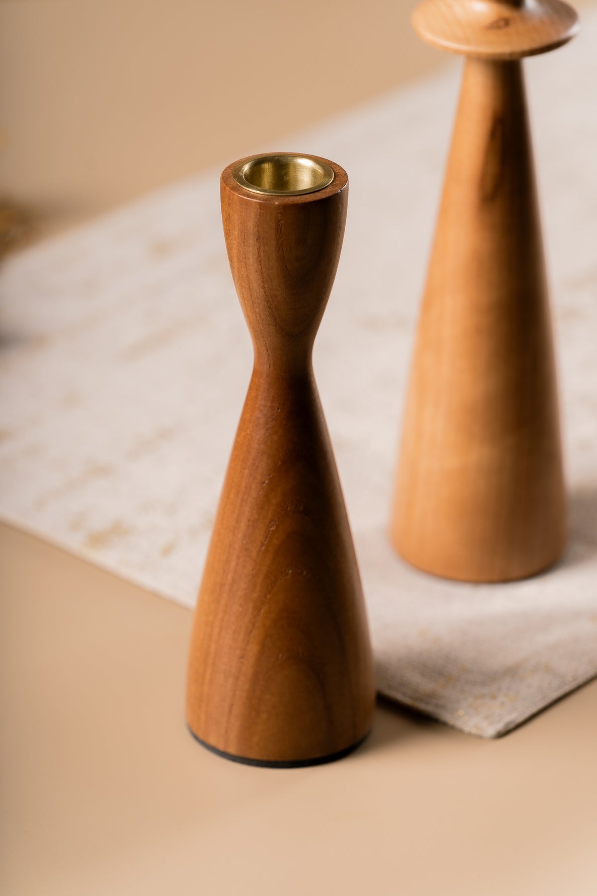 Hand-turned wooden taper candle holder