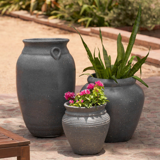 Italian Trio - Set of 3 Planters in Dark Grey - Ripples Home