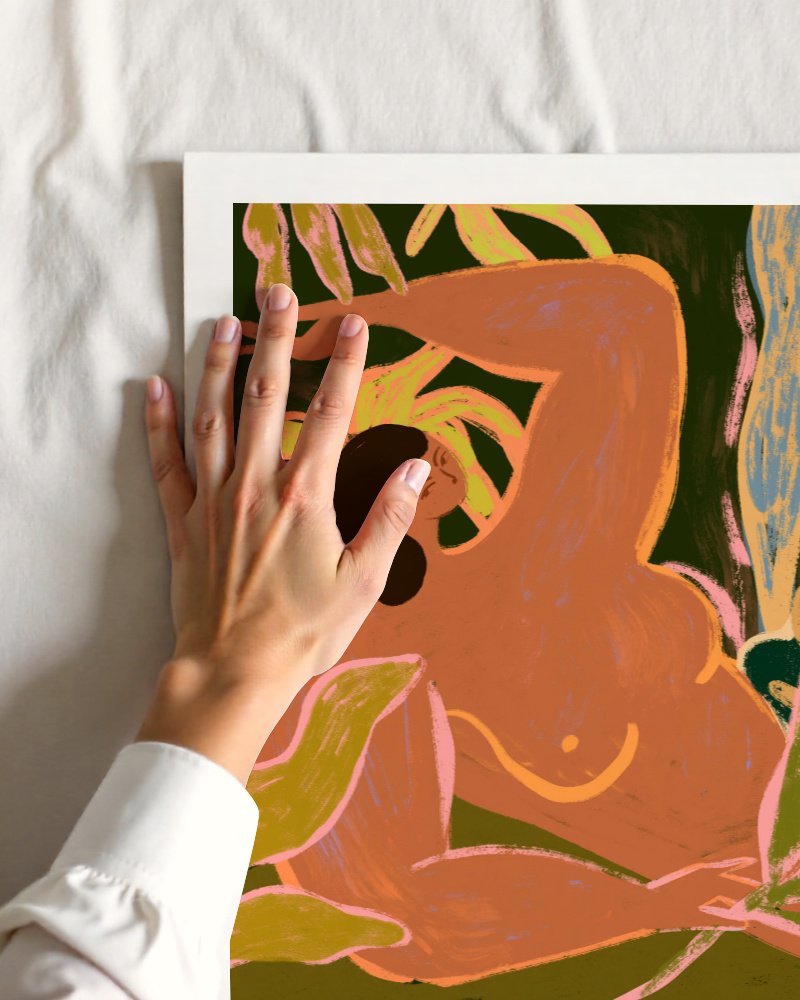 Lazy figurative art print close-up detail