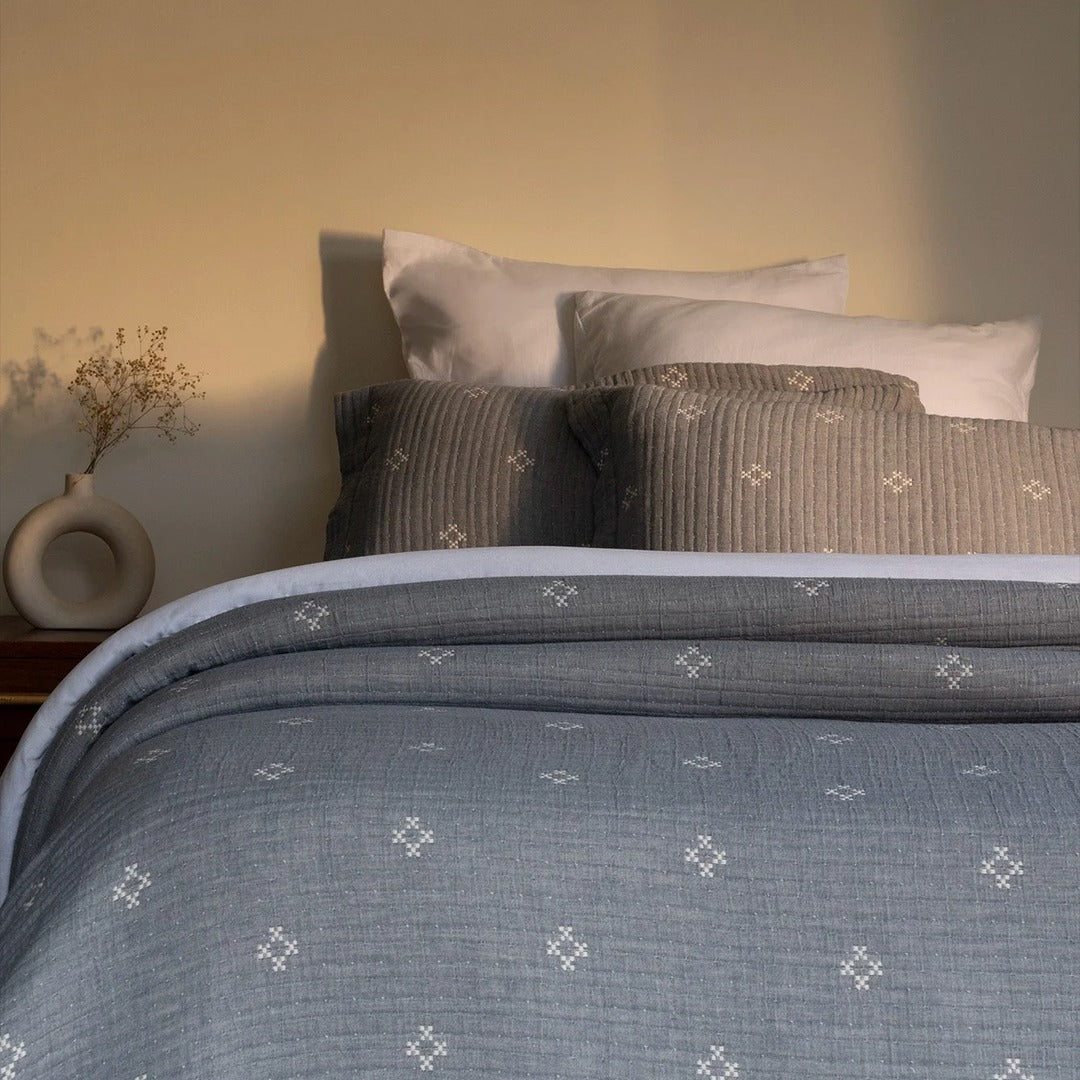 Speckle Reversible Bedspread Set - Light Blue