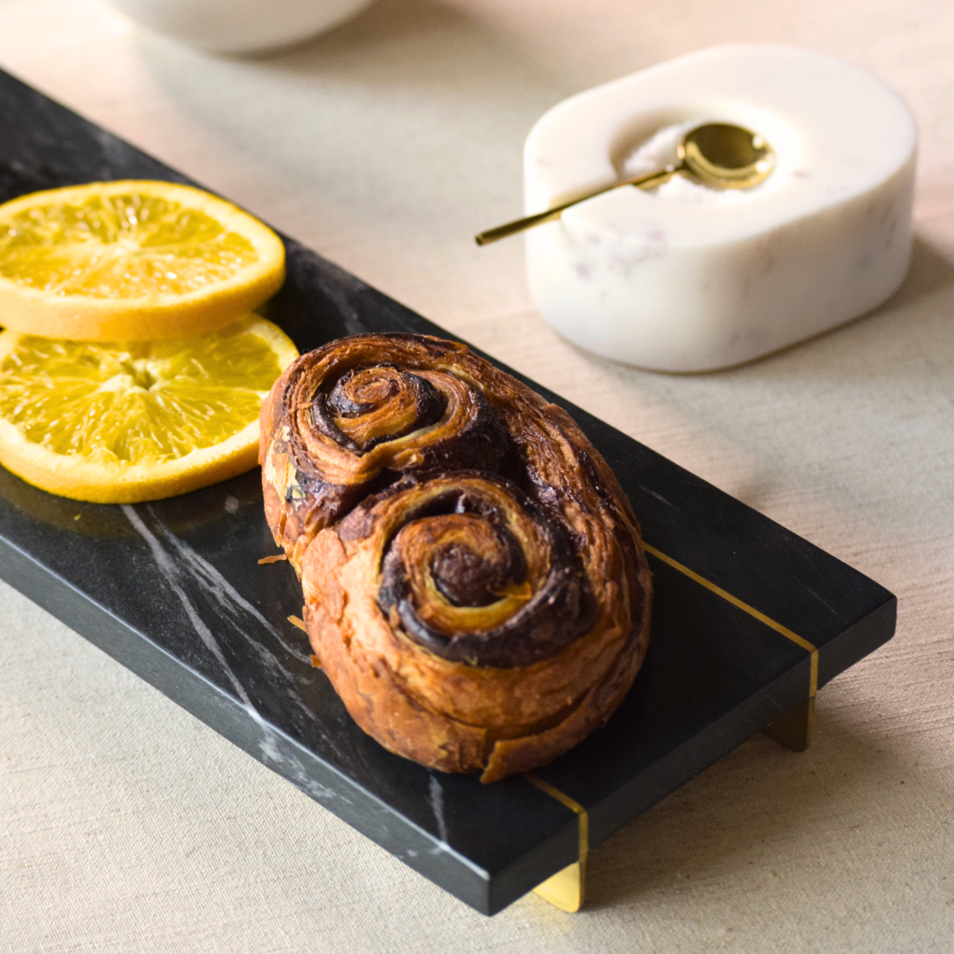 Marble Tray With Brass Feet | Black & White