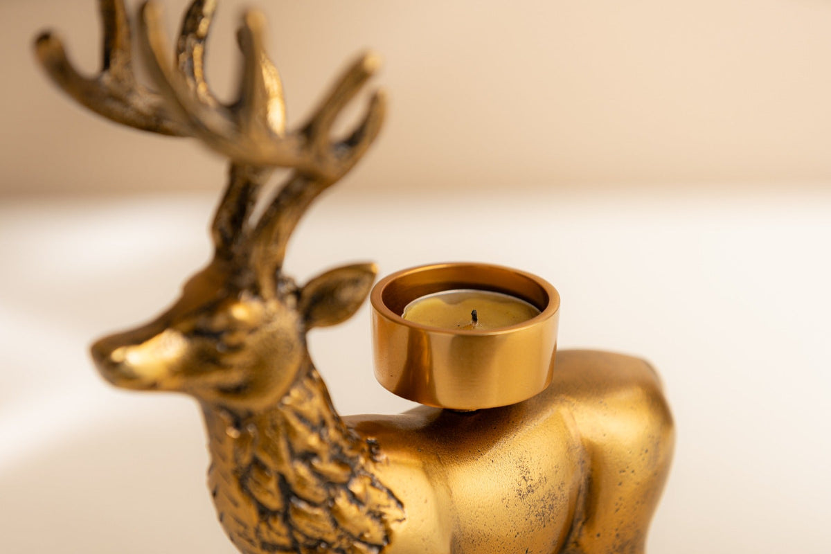 Antique Gold Deer Tea Light Holder