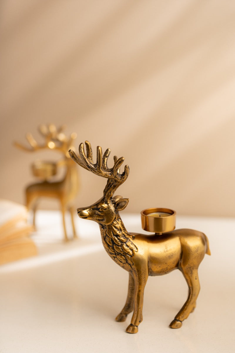 Antique Gold Deer Tea Light Holder
