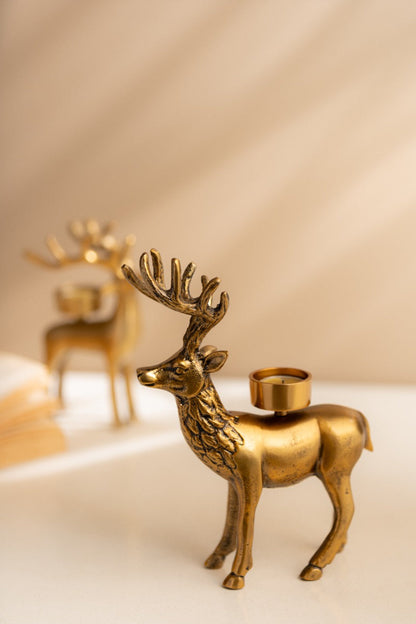 Antique Gold Deer Tea Light Holder