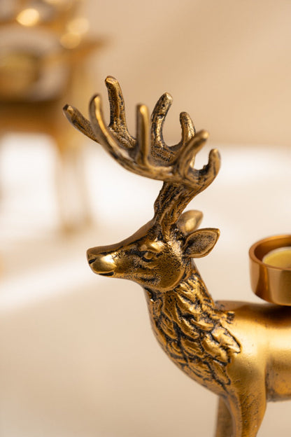 Antique Gold Deer Tea Light Holder