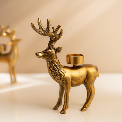 Antique Gold Deer Tea Light Holder
