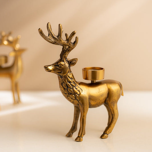 Antique Gold Deer Tea Light Holder