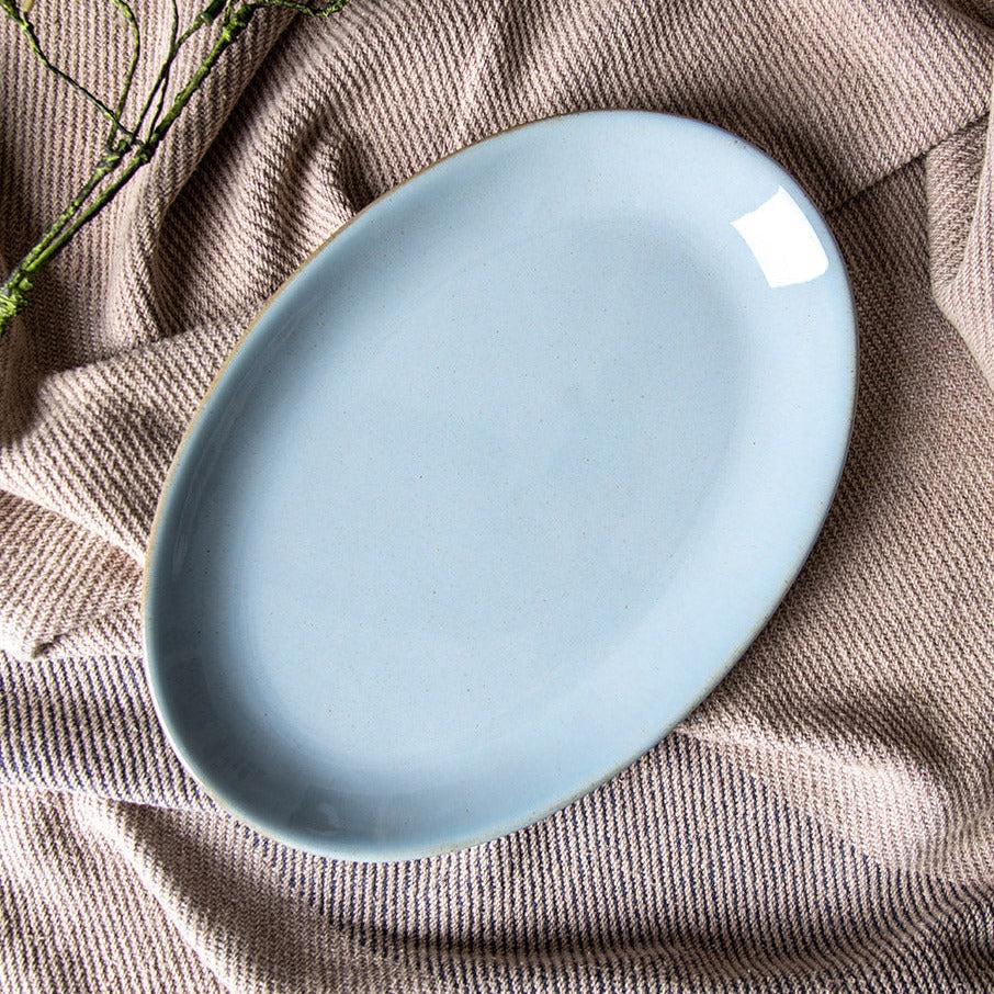 Celeste sky blue porcelain oval platter, 12 x 8 inch