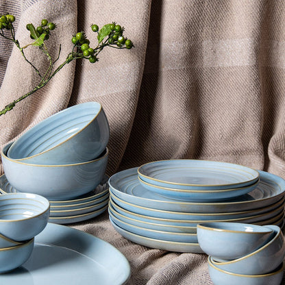 Celeste sky blue porcelain dinner set, 21 pieces for six
