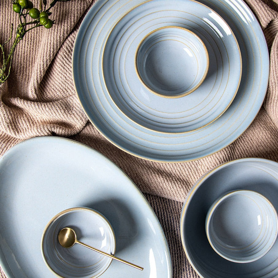 Celeste sky blue porcelain dinner set with platter