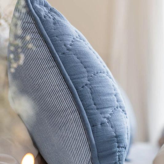 Cloud Hand-Stitched Cotton Quilt Set - Chambray Blue (King)