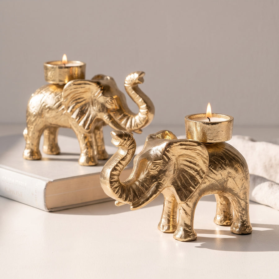 Gold elephant tea light holders