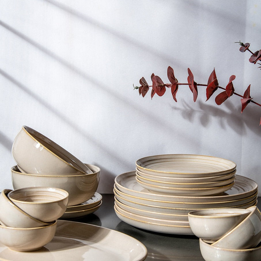 Ecru ivory porcelain dinner set stacked