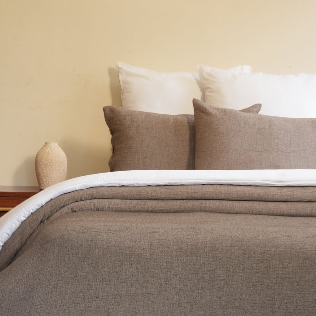 Gauze Reversible Bedspread Set - Taupe