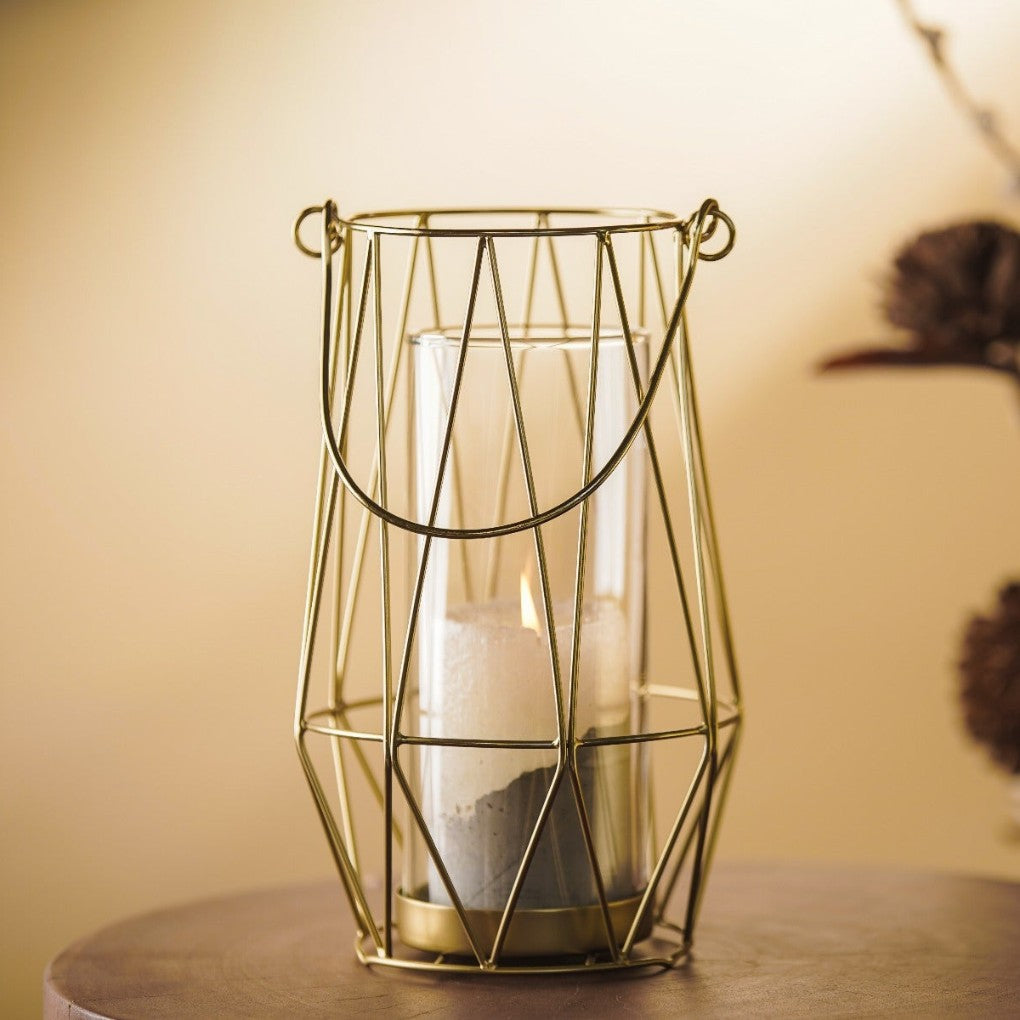 Geometric Gold Wire Lantern
