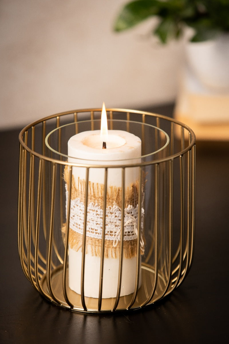 Gold Wire Hurricane Candle Holder