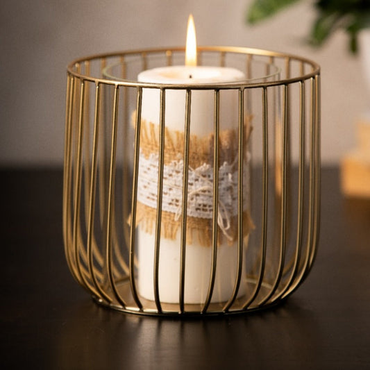 Gold Wire Hurricane Candle Holder