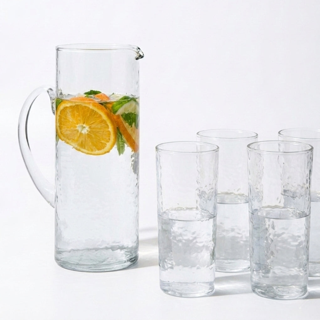 Hammered Pitcher & Glass Set