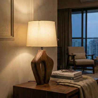 Artisanal Hand-Carved Mango Wood Lamp