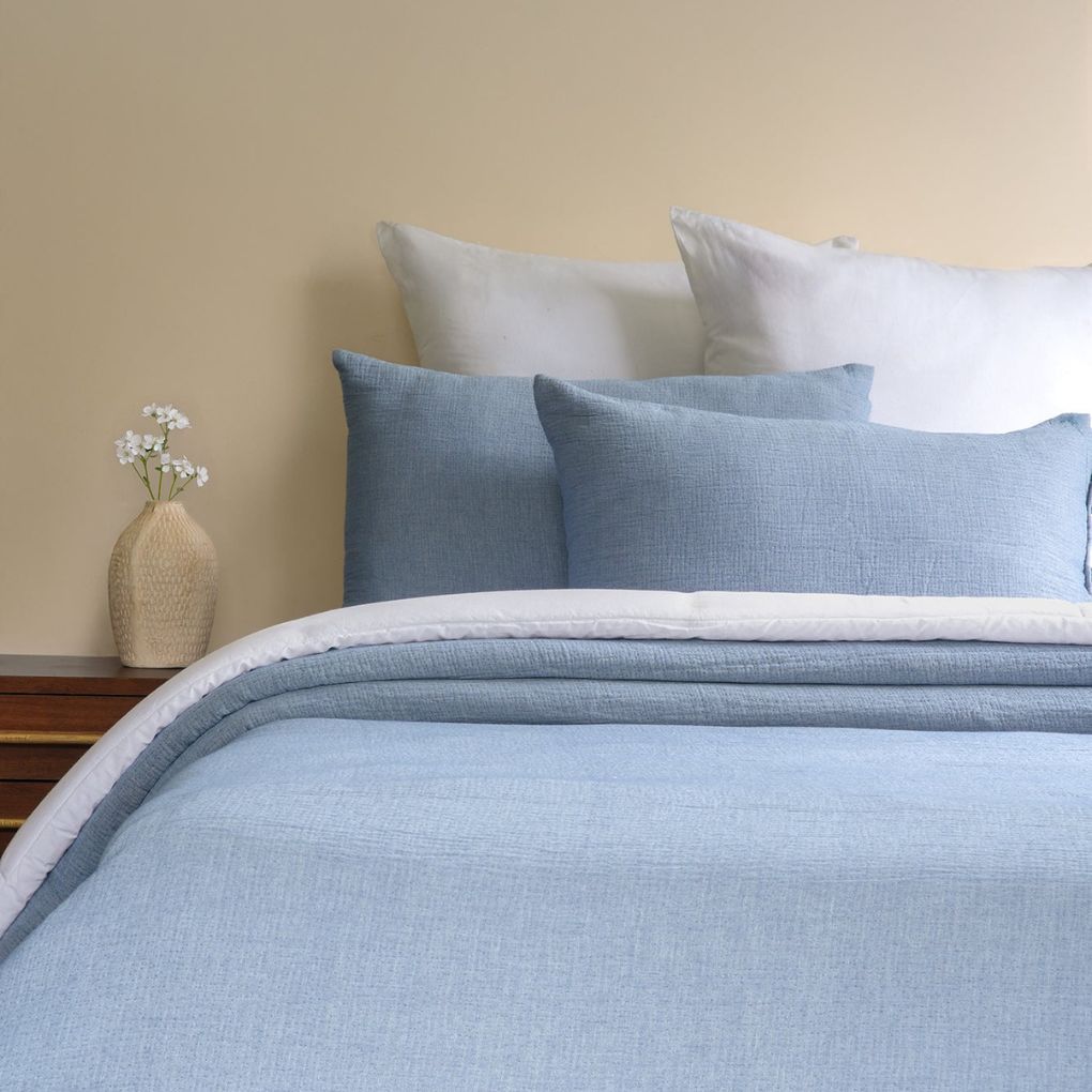 Gauze Reversible Bedspread Set - Blue