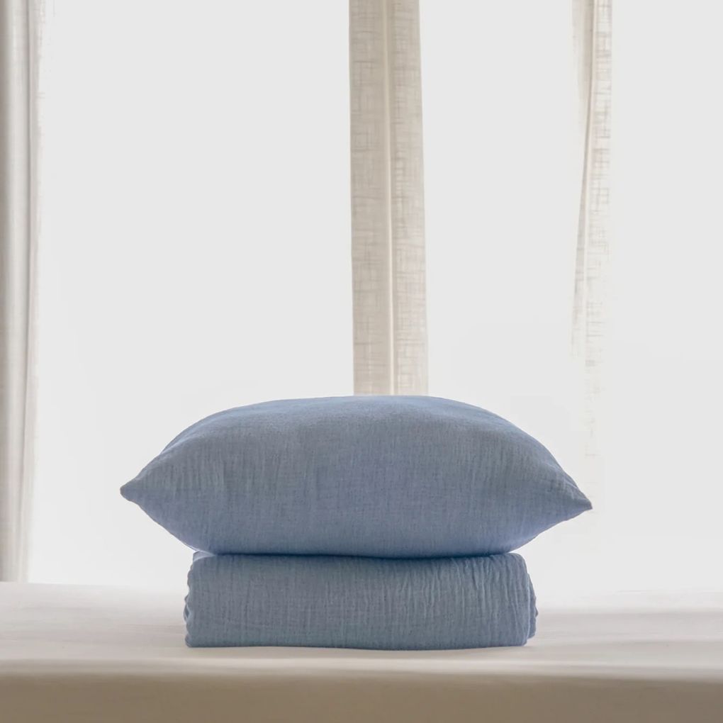 Gauze Reversible Bedspread Set - Blue