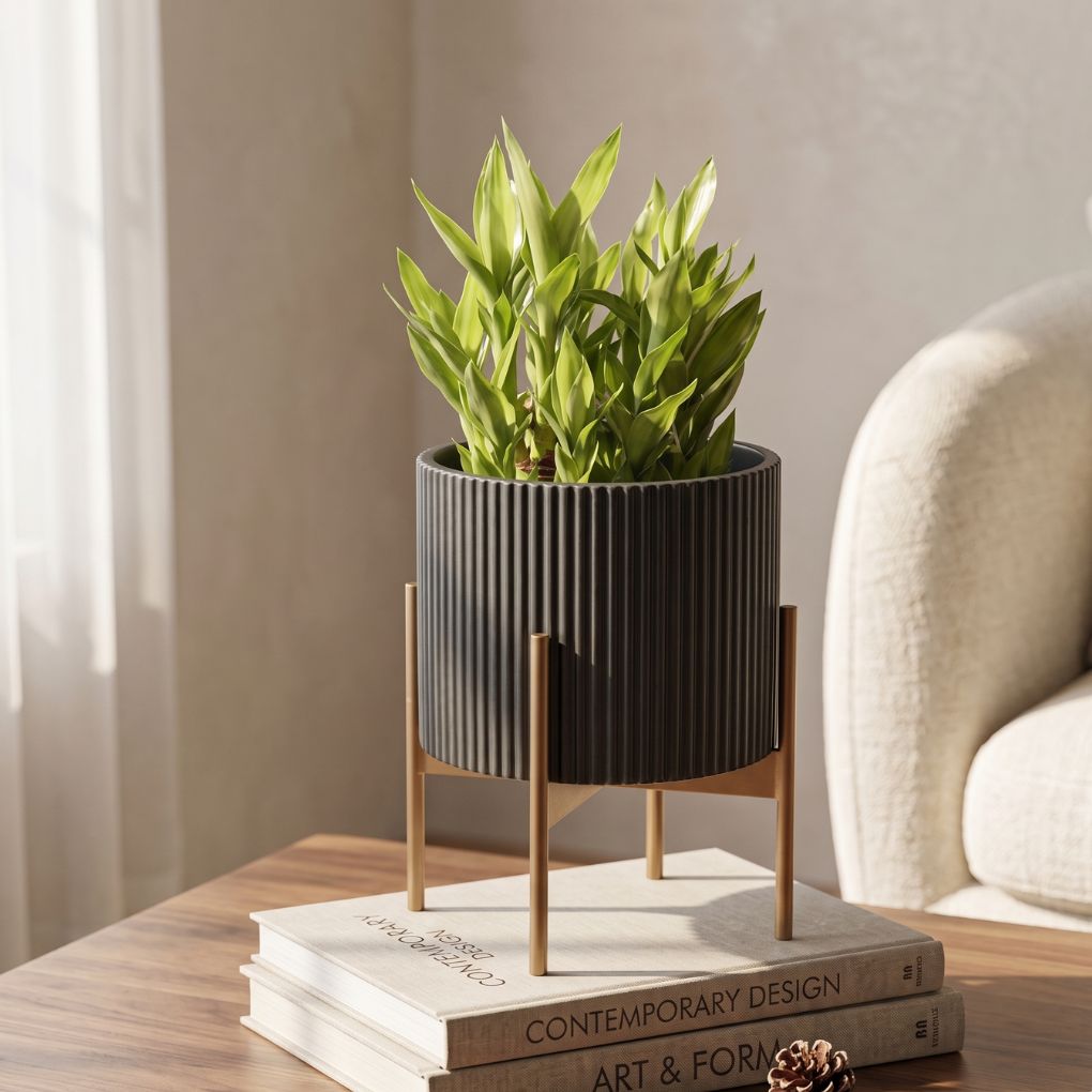 Small Fluted Planter With Stand