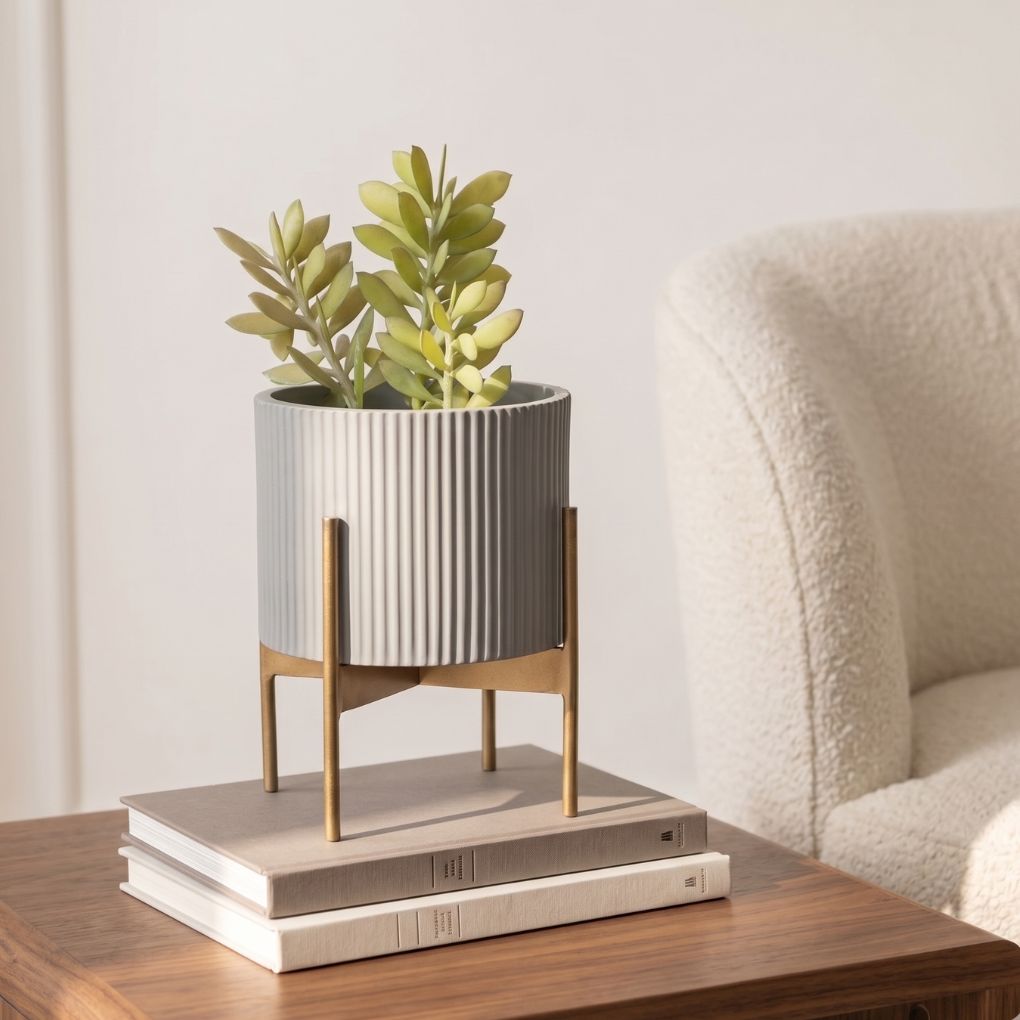 Small Fluted Planter With Stand