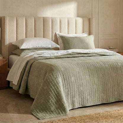 Speckle Reversible Bedspread Set - Sage Green